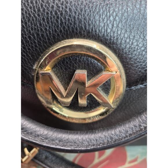 Michael Kors Manhattan Womens Satchel Handbag Black Pebble Gold Hardware W Strap - Picture 3 of 16